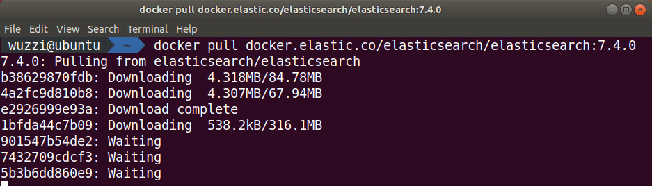 Figure 12.12: Downloading the Elasticsearch Docker image
