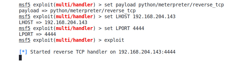 Figure 9.21 – Running the Python exploit handler
