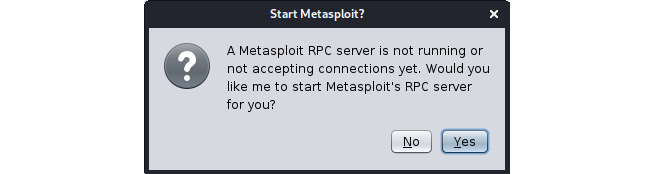 Figure 11.12 – Starting a Metasploit RPC server
