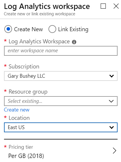 Figure 2.3 – Log Analytics workspace options
