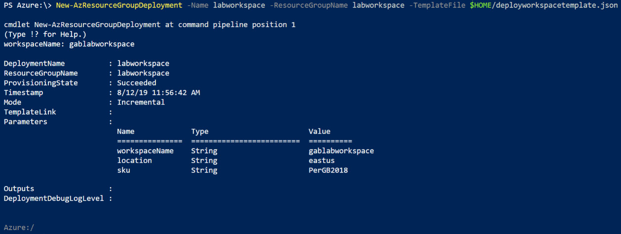 Figure 2.7 – Running New-AzResourceGroupDeployment in PowerShell
