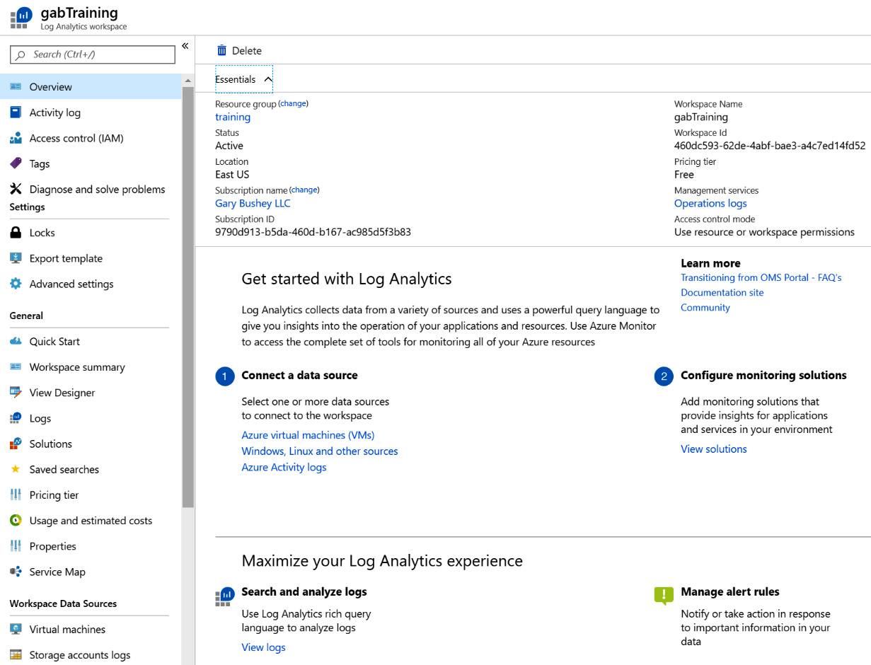 Figure 2.9 – Overview page for Log Analytics
