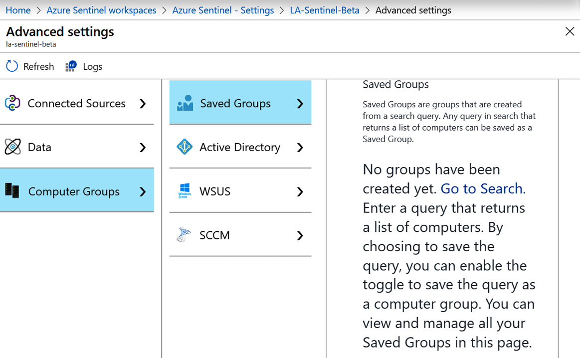 Figure 2.21 – Azure Sentinel Advanced Settings – Computer Groups
