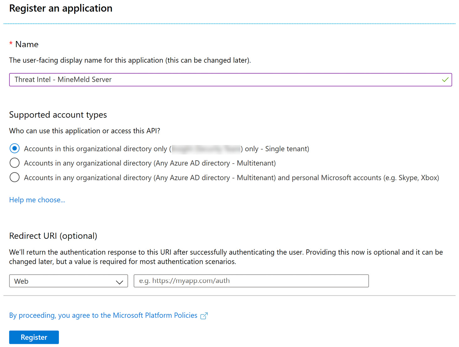 Figure 4.5 – Creating a new app registration

