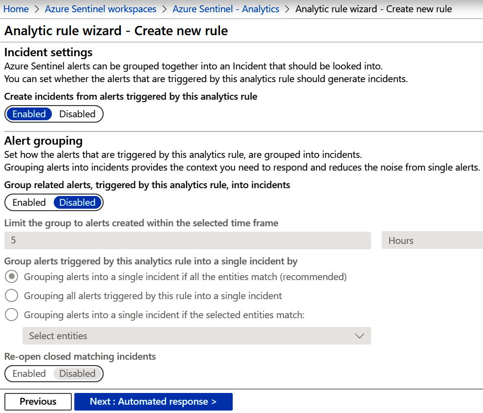 Figure 7.15 – Create rule – Incident settings page
