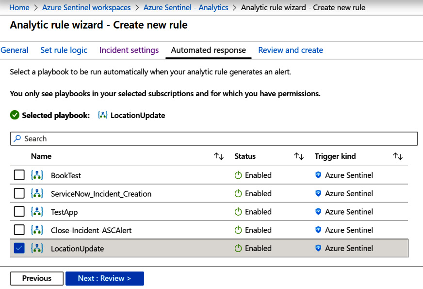 Figure 7.17 – Create rule – Automated response with the selected playbook