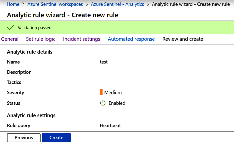 Figure 7.19 – Create rule – Review and create with no errors