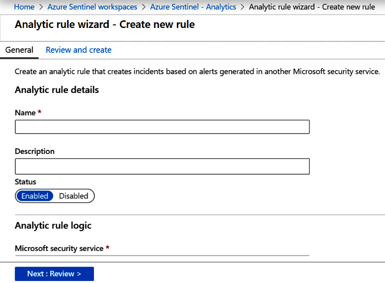 Figure 7.20 – Create Microsoft incident rule