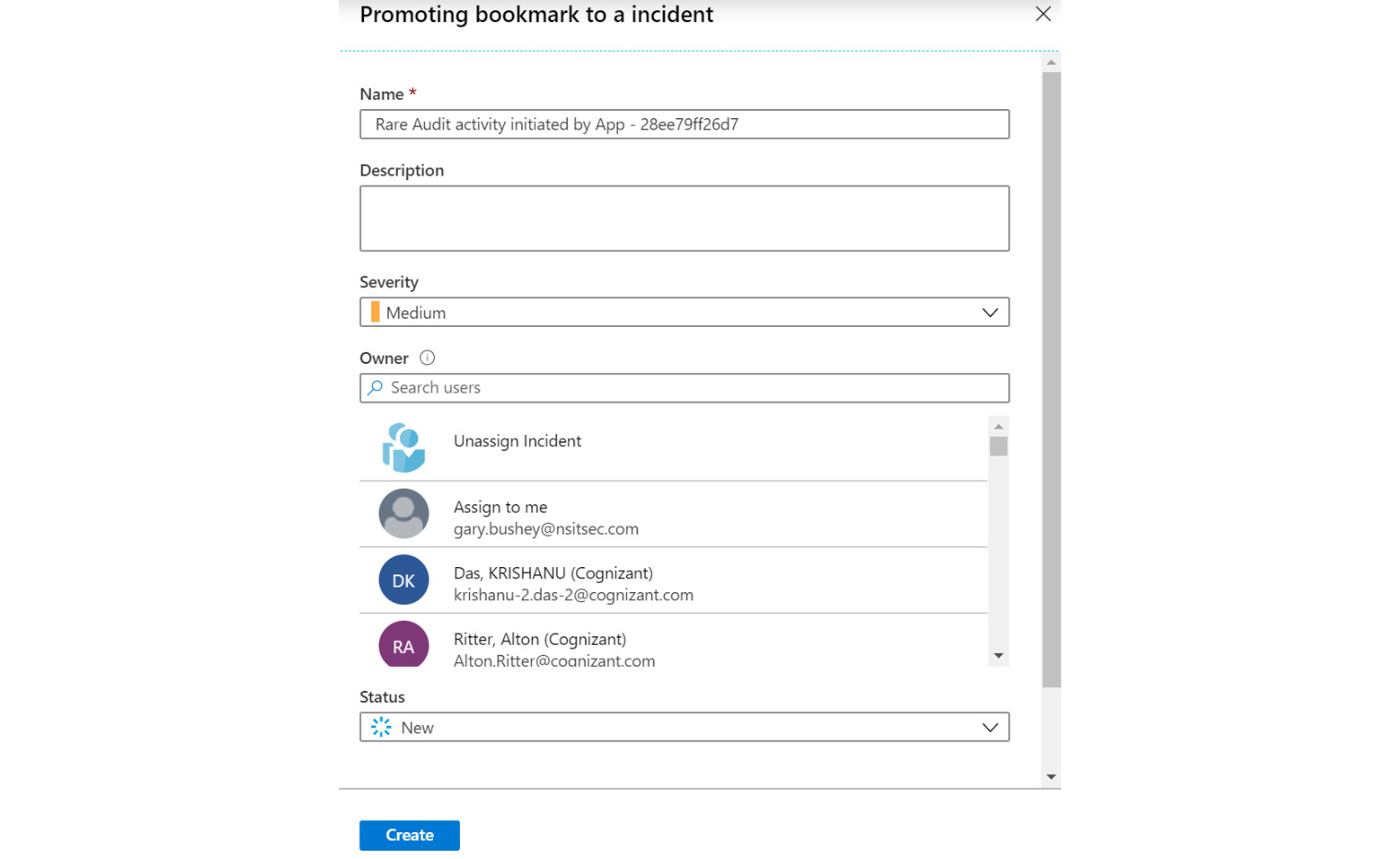 Figure 10.17 – Creating incident from bookmark