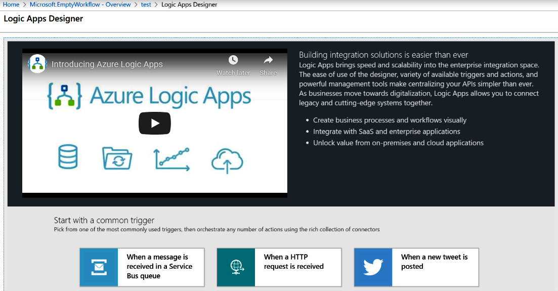 Figure 11.11 – Logic Apps Designer first view
