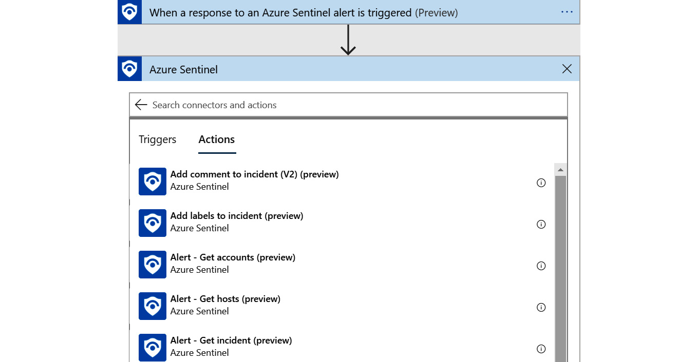 Figure 11.15 – Azure Sentinel connector actions
