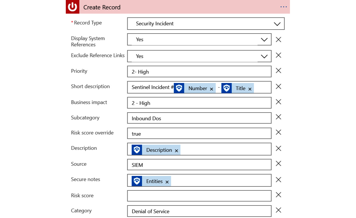 Figure 12.17 – ServiceNow action with textual content