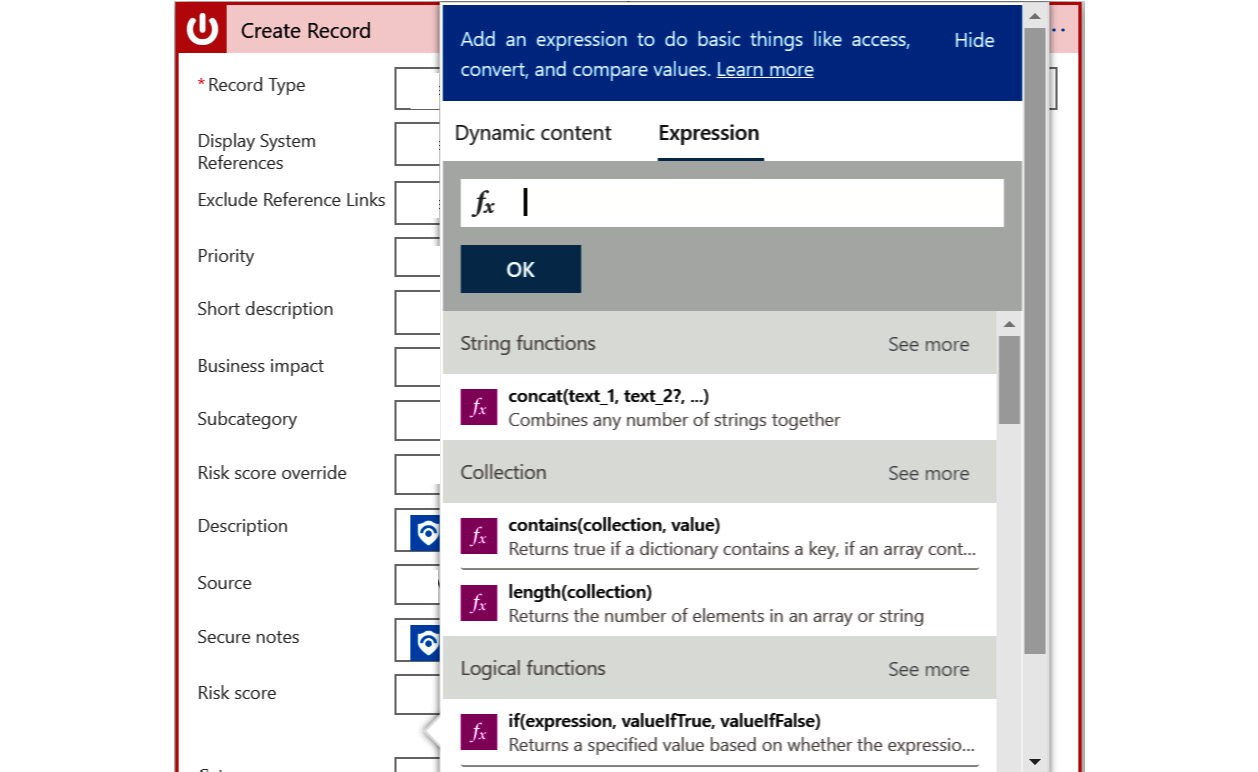 Figure 12.18 – Logic app expression tab