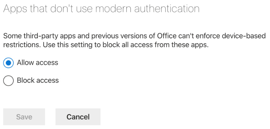 Figure 10.20 – Apps that don’t use modern authentication
