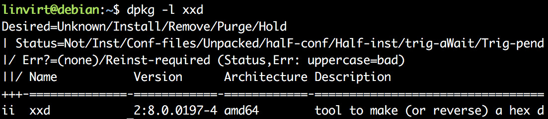 ii in the outout of the dpkg -l command, indicating that the package is installed.