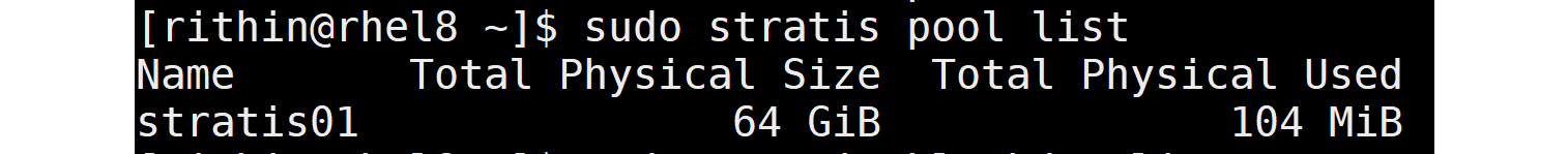 Displaying the total physical and used physical memory in the stratis pool. 