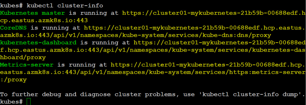 Getting the detailed information about the cluster using the kubectl cluster-info command