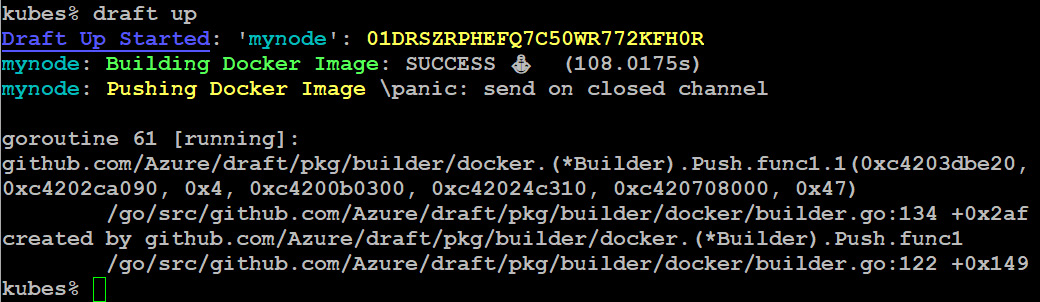 Building and pushing the Docker image with the draft up command