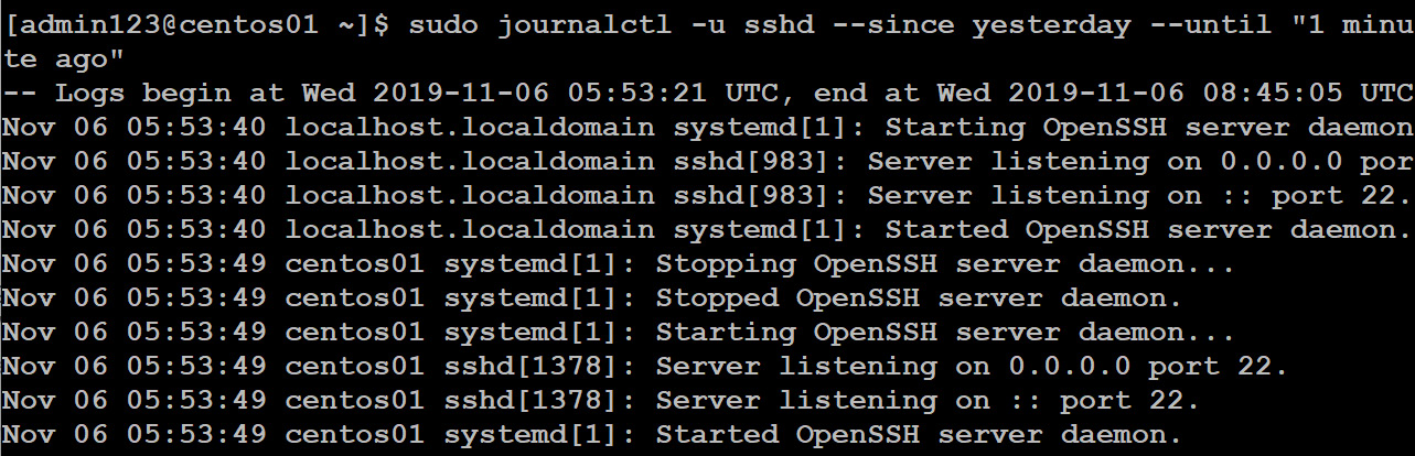 Filtering the log entries by using multiple parameters with journalctl