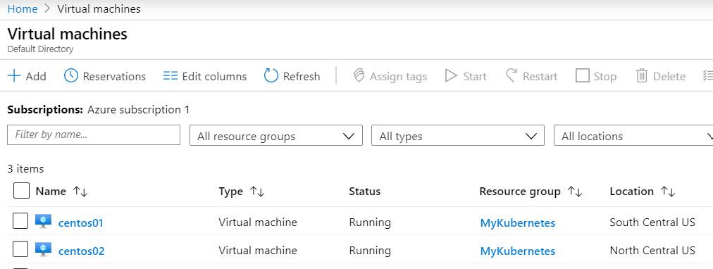 Available VMs in the workspace