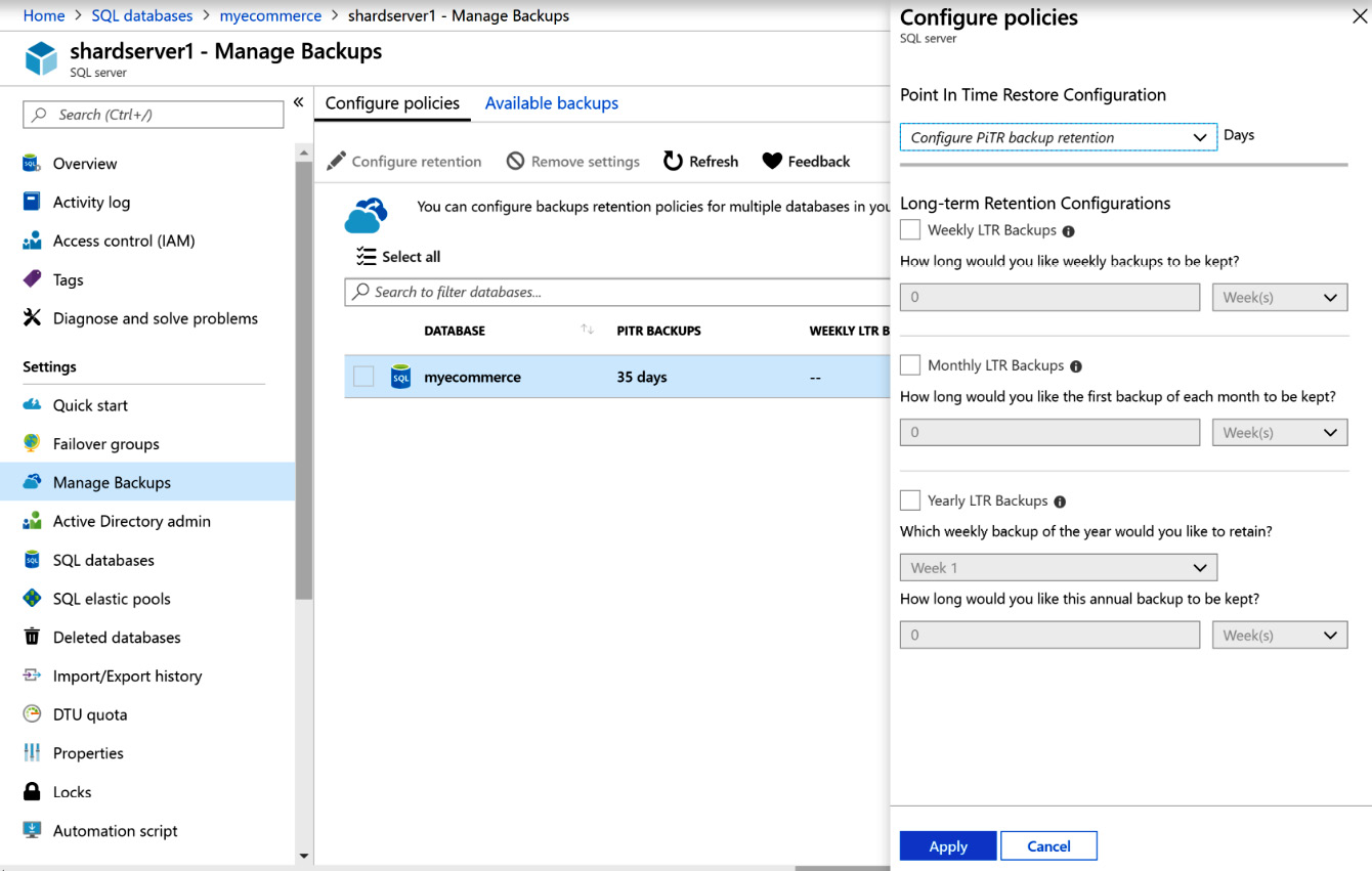 Backing up databases in Azure