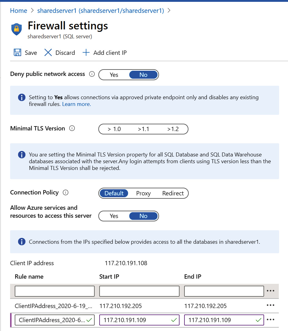 Configuring a firewall at the server level in Azure