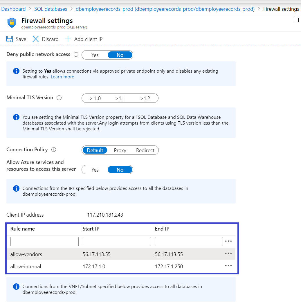 In the Firewall setting pane, adding clients’ IPs to the firewall to grant access to the server.