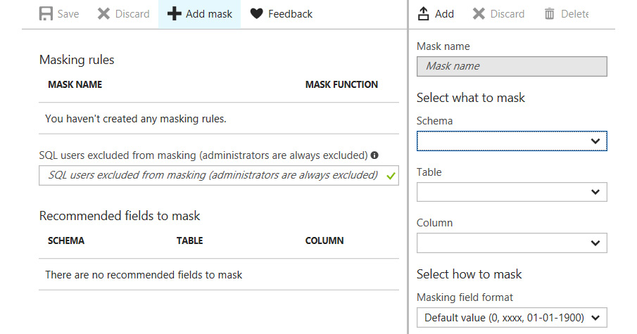 Selecting the ‘Add mask’ button at the top and configuring the settings to mask data.