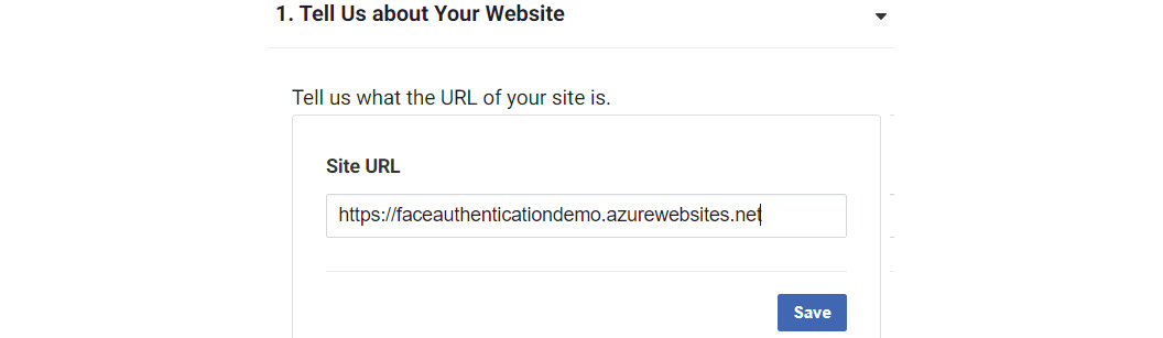 Entering the site URL forthe application in the ‘Tell Us about Your Website’ pane.