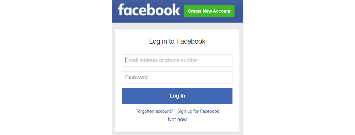 The browser displaying the Facebook prompt requesting the credentials to log in.