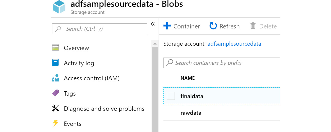 Creating finaldata and rawdata containers in the storage account.