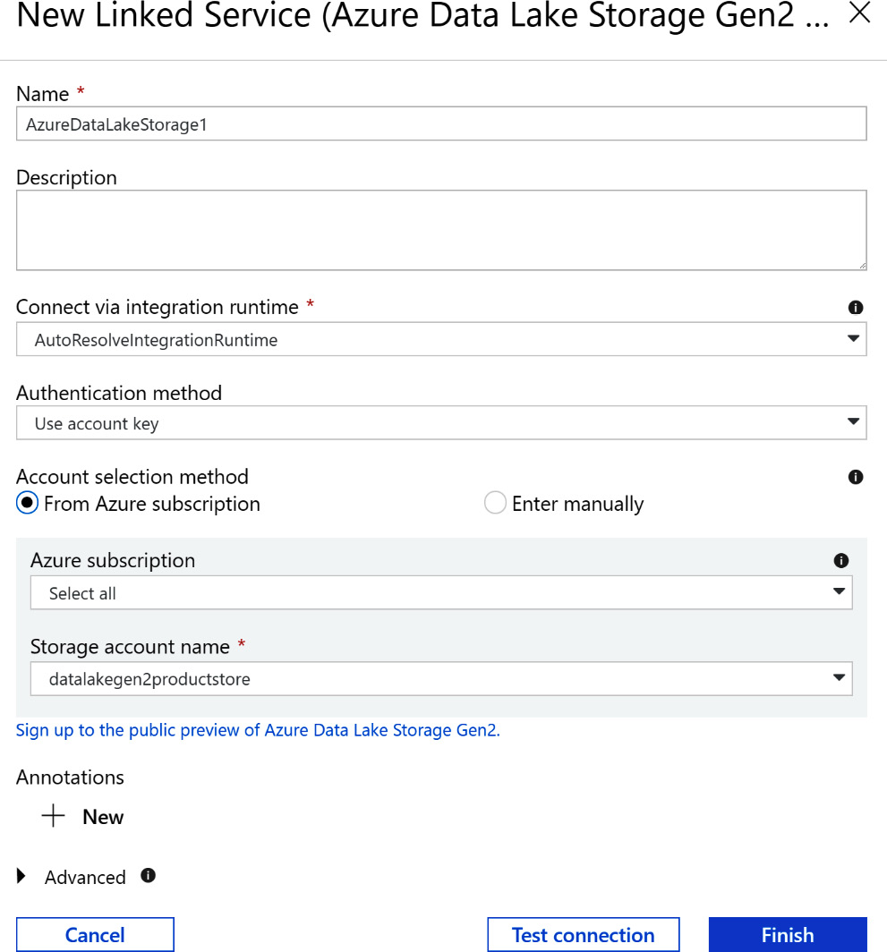 Setting the configuration as default for the third dataset and then clicking on ‘Test connection’ at the bottom.