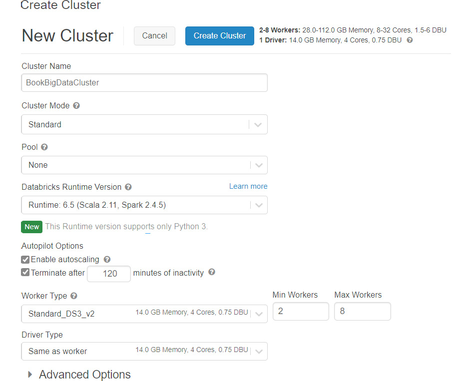 In the Create cluster pane, adding cluster details such as Cluster Name, Cluster Mode, Pool, Databricks Runtime Version, and so on.