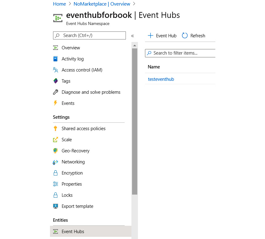 Creating an Event Hub from the Azure portal