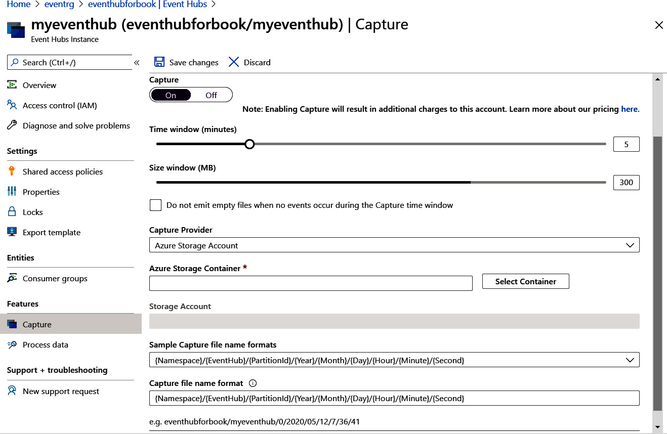 Selecting size and time intervals for capturing events