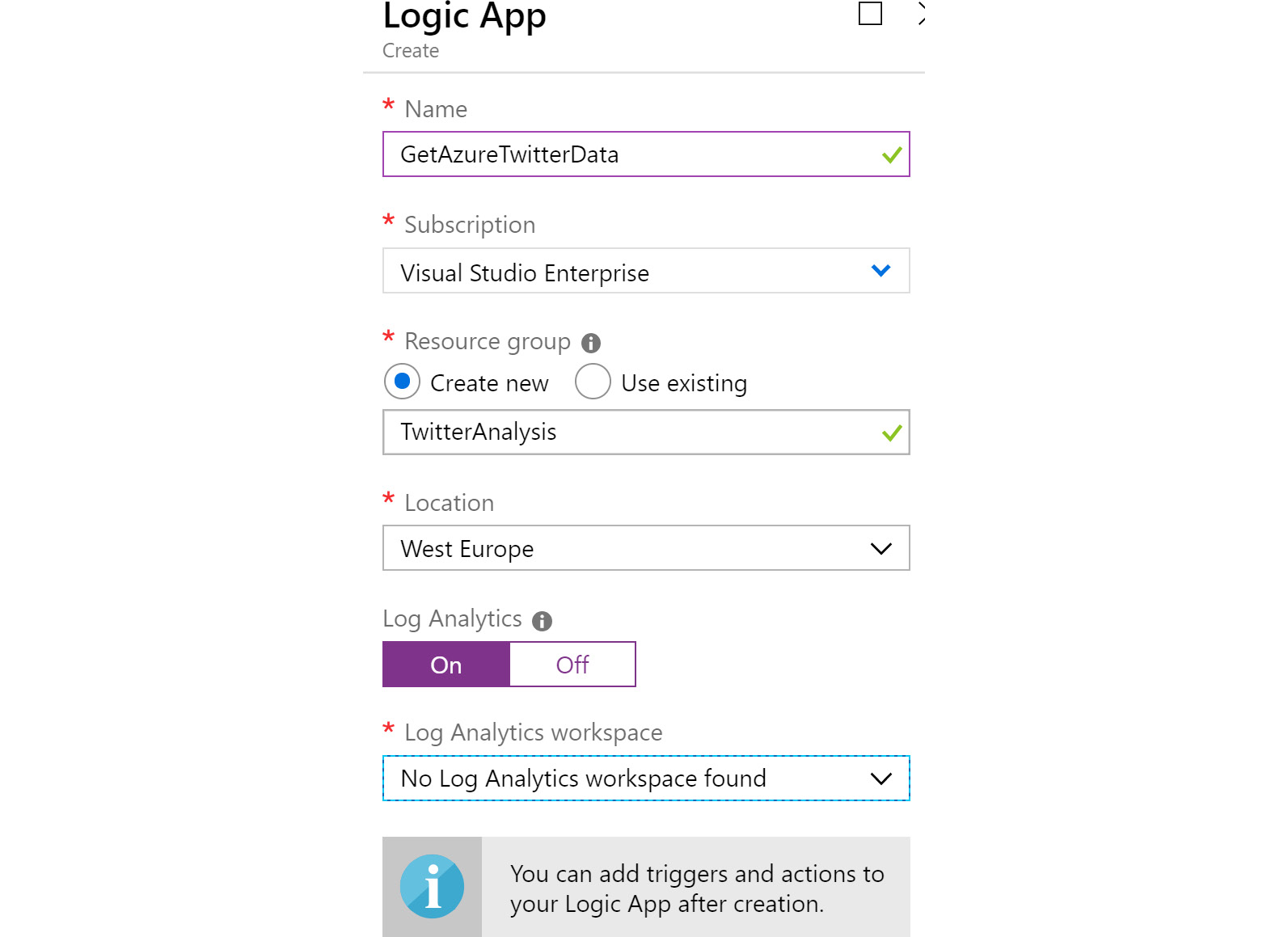 Creating a logic app with the desired credentials