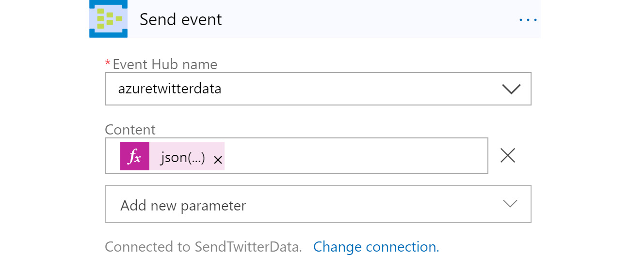 Adding an action to send tweets to the event hub
