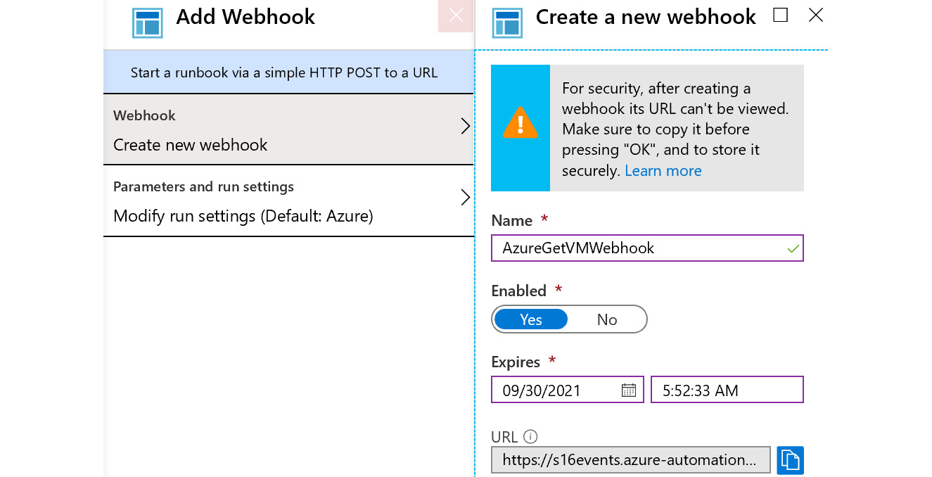 Navigating to the Webhook menu and creating a new webhook.