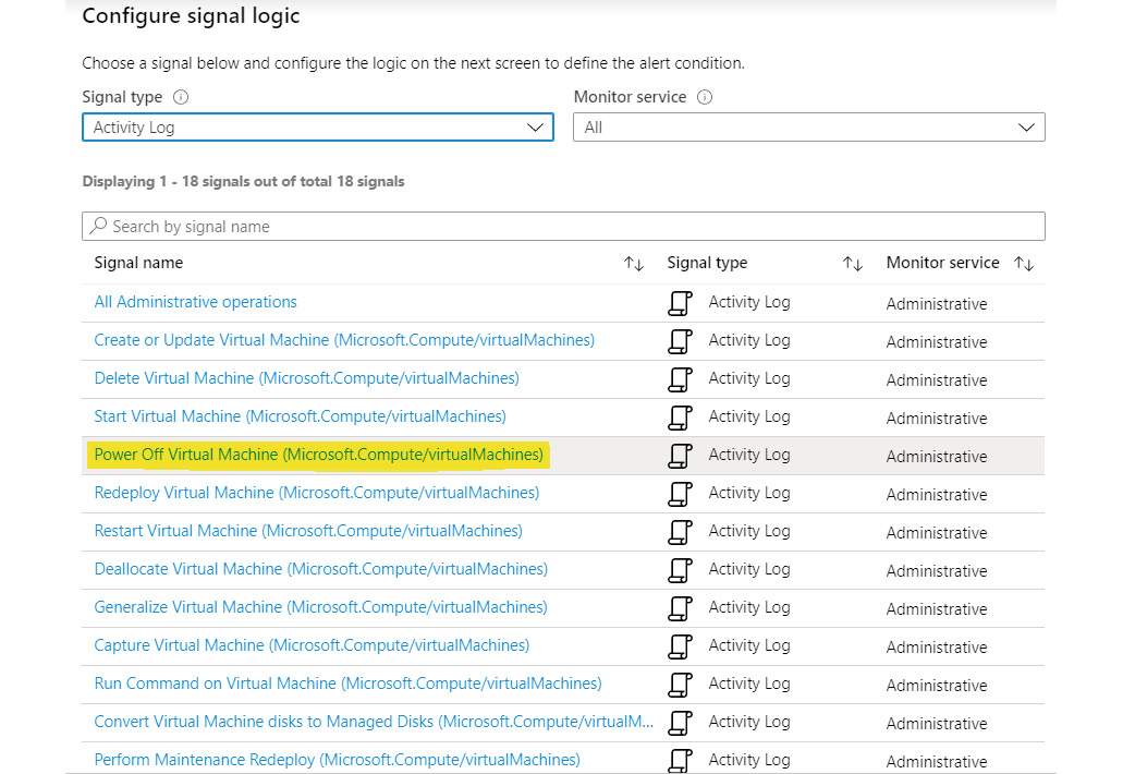 Selecting the signal name in the ‘Configure signal logic’ pane.