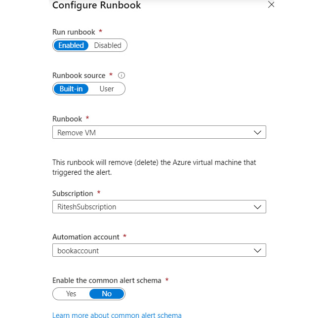 Using the ‘ConfigureRunbook‘ pane to create arunbook.