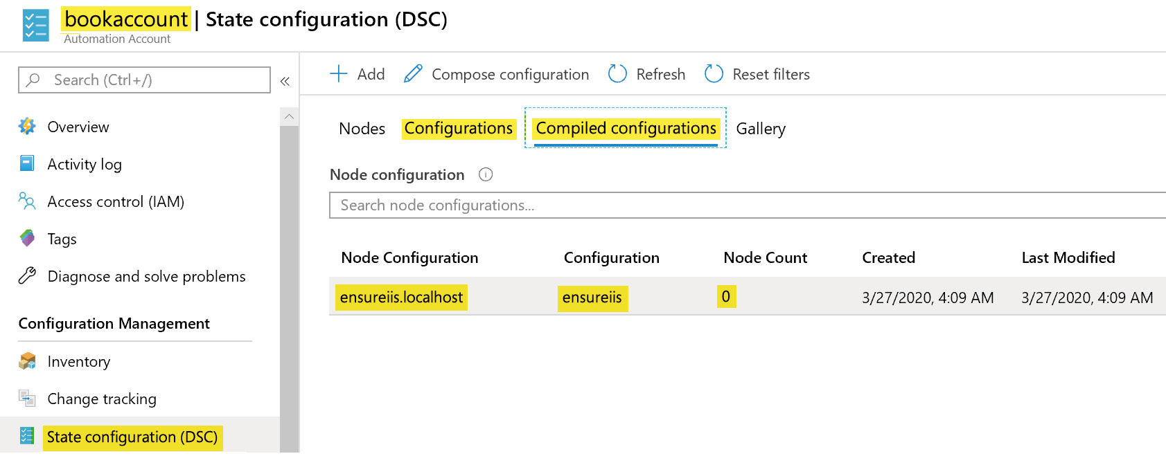 Moving to the “Compiled Configurations’ tab to view the list of compiled configurations.