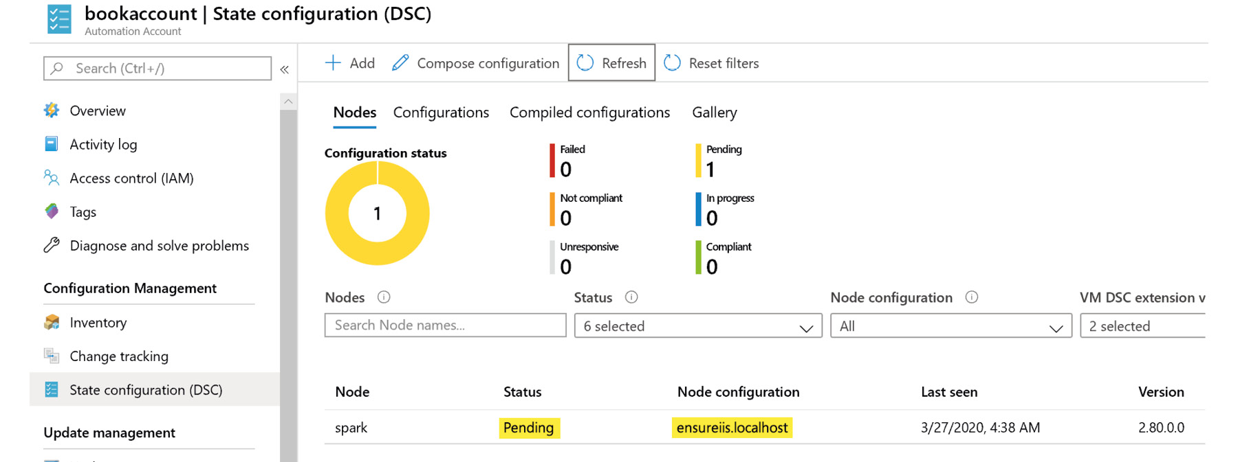 The initial status of the node being displayed as ‘Pending’.