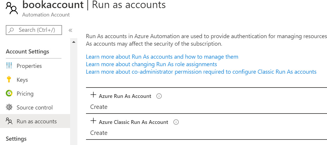Clicking on the left-hand navigation to get into the ‘Run as accounts’ view and then creating a Run As account.