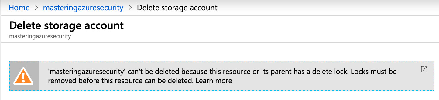 Figure. 2.4 – Warning message when trying to delete a locked resource
