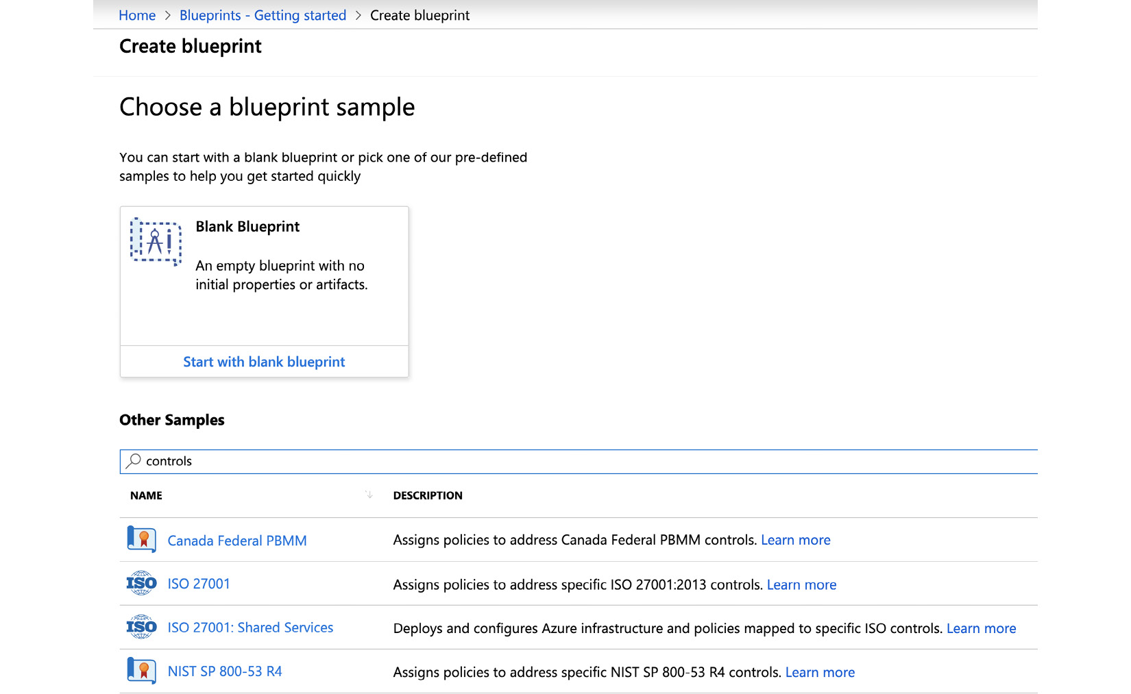 Figure. 2.8 – When creating a blueprint definition, you can choose 
one of the predefined sample blueprints
