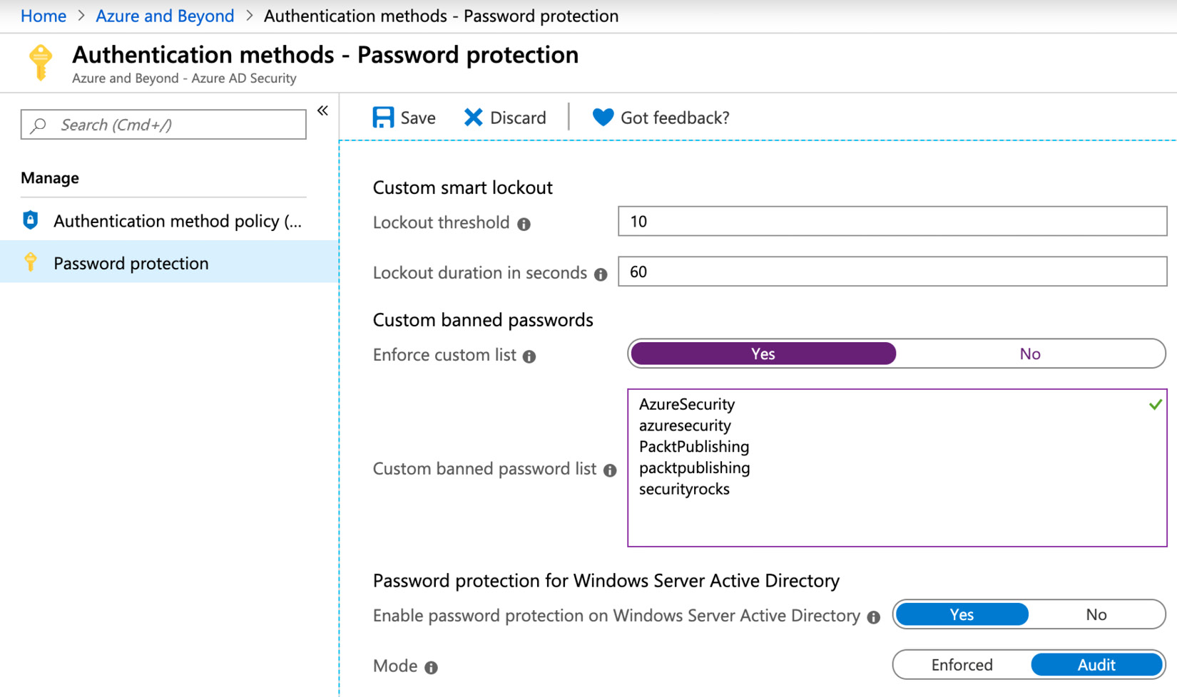 Figure. 3.1 - Configuration of a custom banned password list in Azure AD
