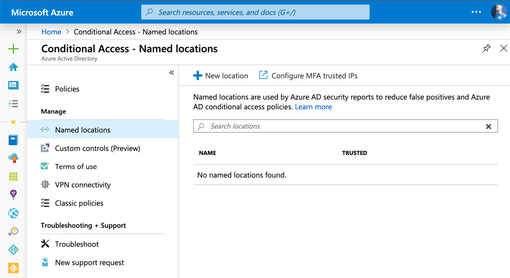 Figure. 3.15 - Conditional access - named locations
