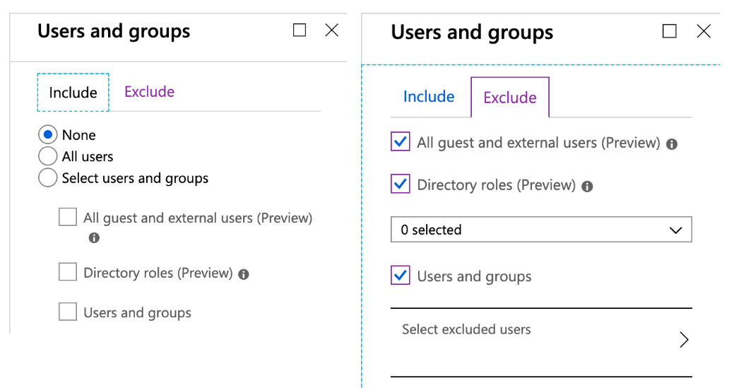 Figure. 3.18 - Users and groups - select which users and groups are to be included 
or excluded in a Conditional Access policy
